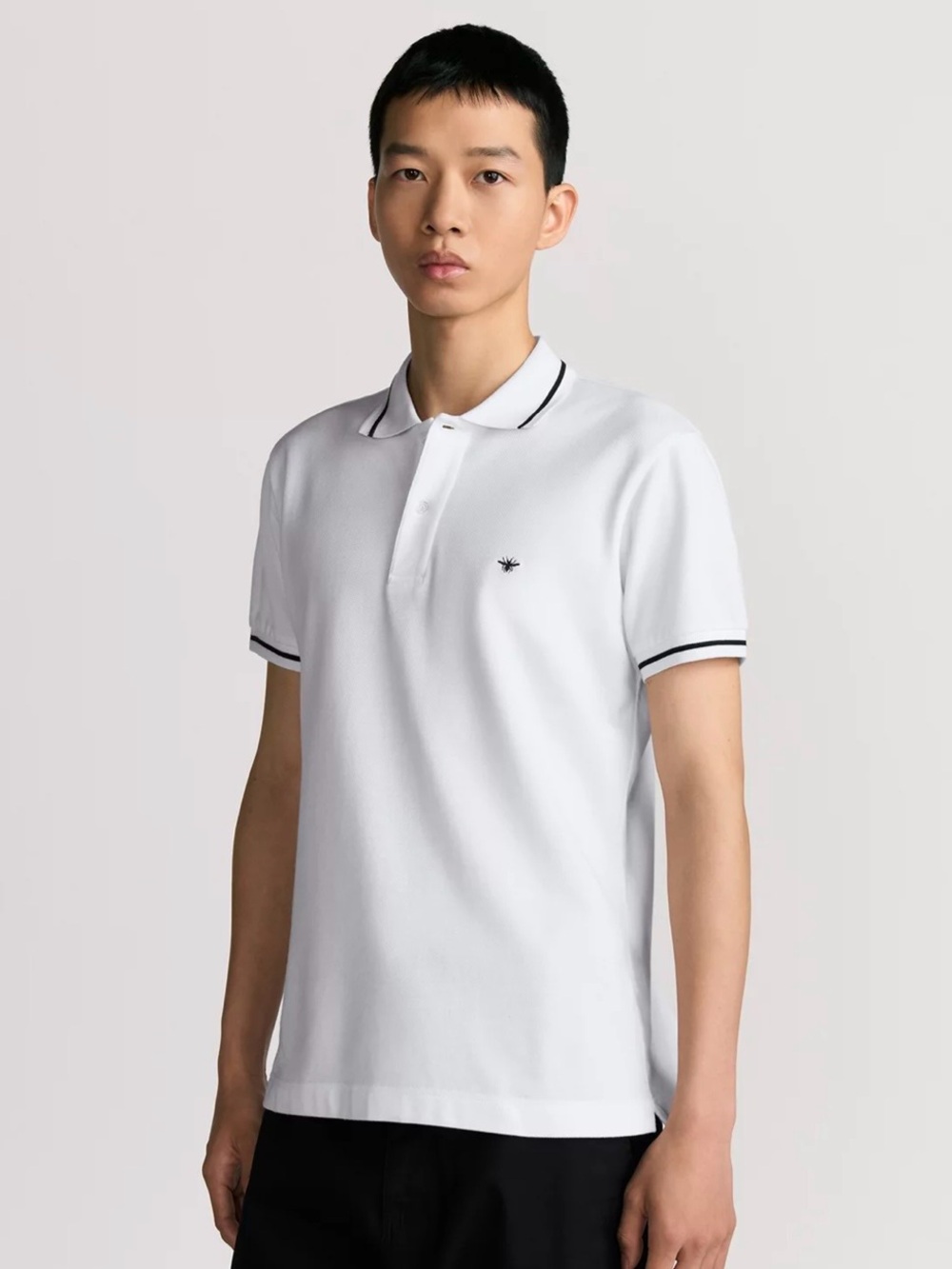 Dior White Polo with Black Contrast Trim